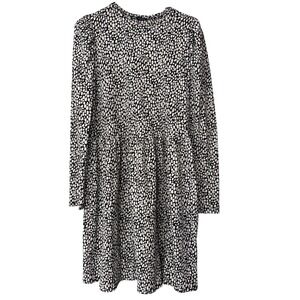 Zara Womens Black White Textured Dot Puff Sleeve Dress Size S